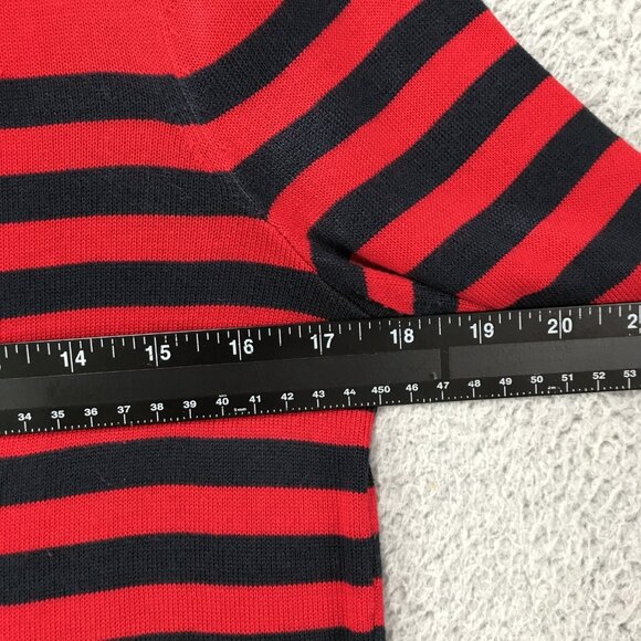 TOMMY HILFIGER Top Womens SMALL Red Blue Stripe Knit 3/4 Sleeve Button Shoulder - Picture 9 of 13